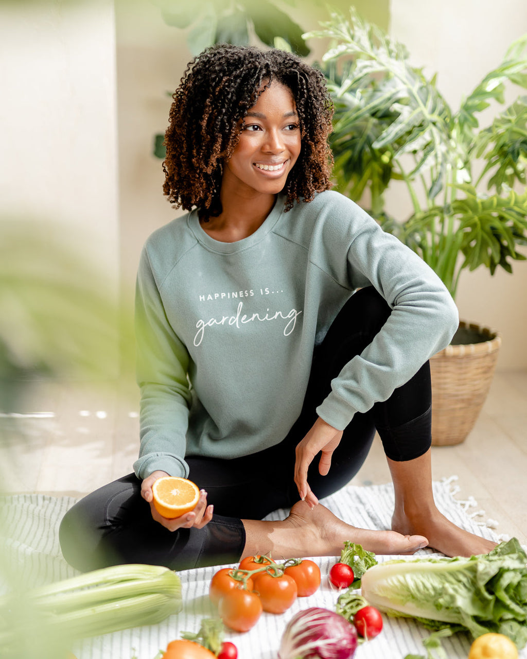 Women's Gardening Crew Sweatshirt, Sage-1