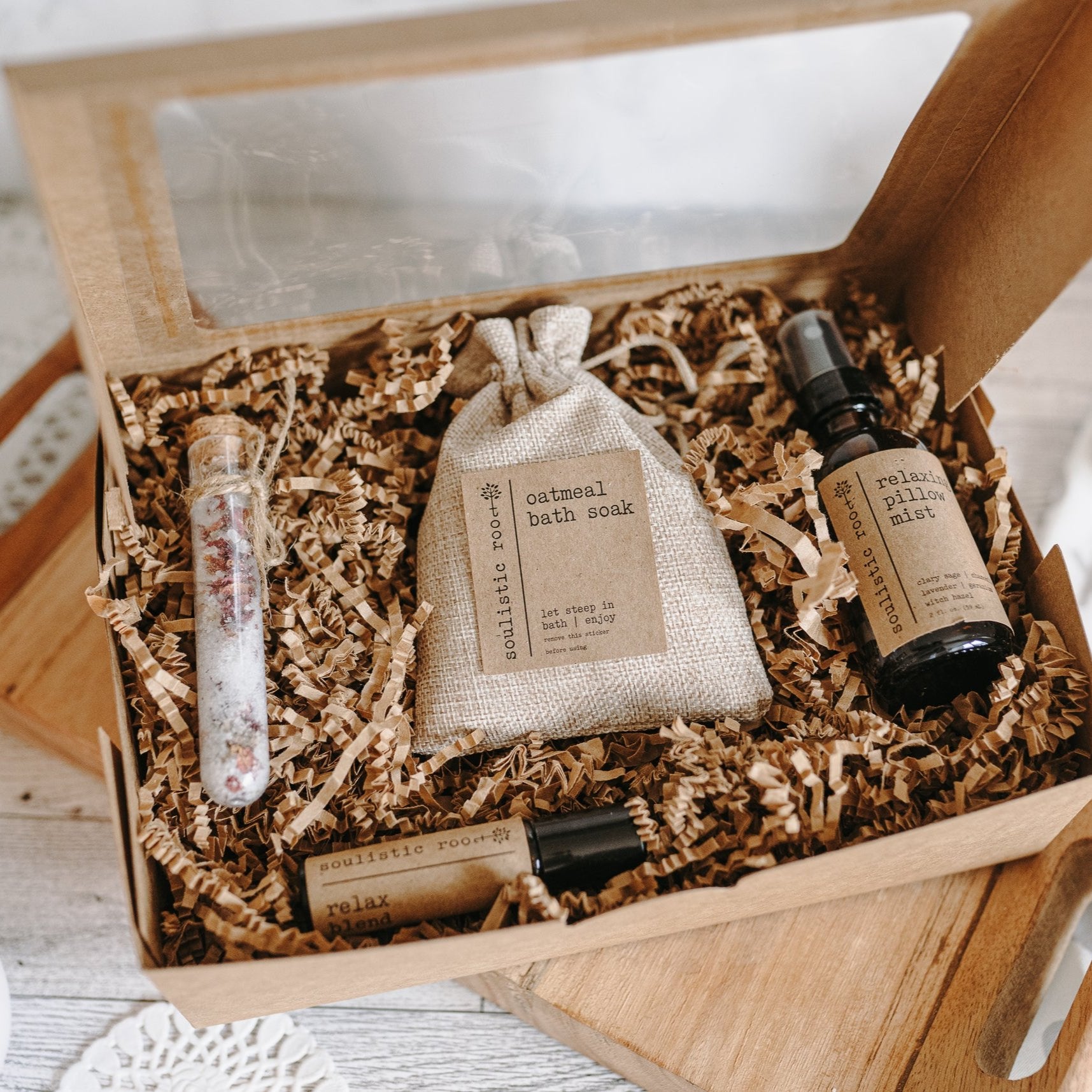 Gift Set - Pillow Spray, Relax Roller, Oatmeal Soak & Rose Test Tubes