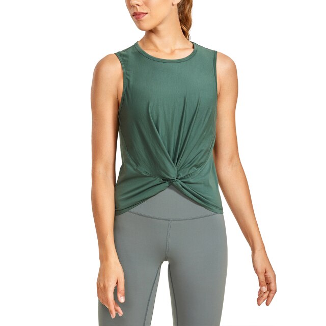 Women's Pima Cotton High Neck Sleeveless Yoga Crop Tops Workout Tank Casual Athletic Clothes-2