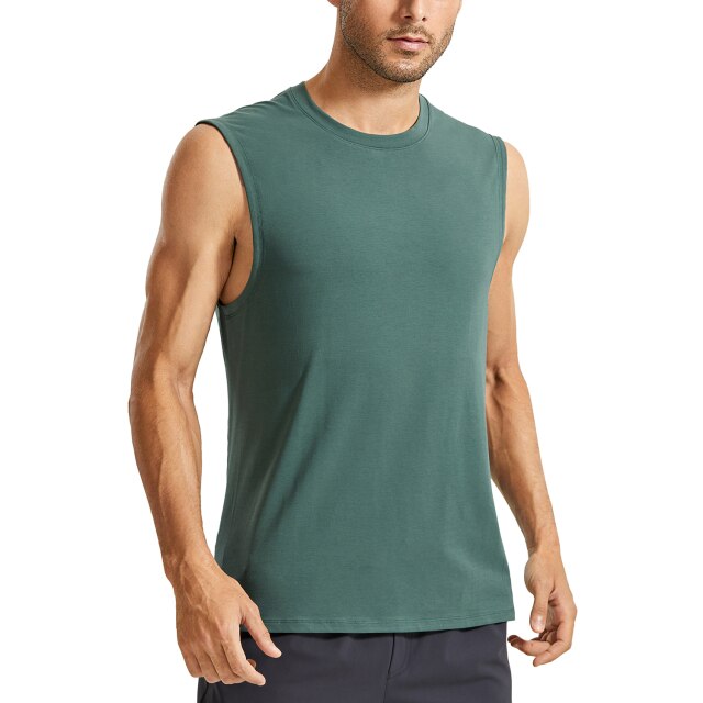 Men's Moisture-wicking Sleeveless Shirts Muscle Tank Lightweight Pima Cotton Workout Tank Tops