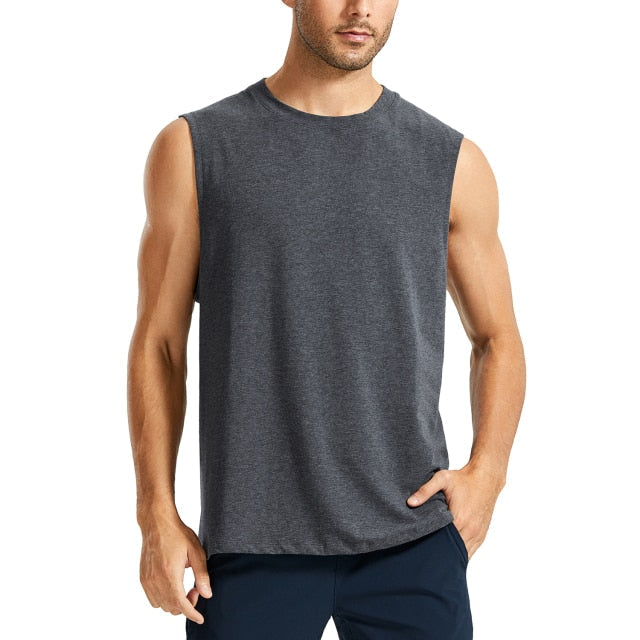Men's Moisture-wicking Sleeveless Shirts Muscle Tank Lightweight Pima Cotton Workout Tank Tops